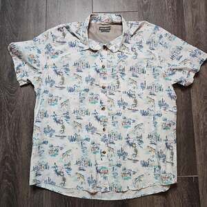 Eddie Bauer Shirt Men's XL AOP Camping Fishing Trees Boat